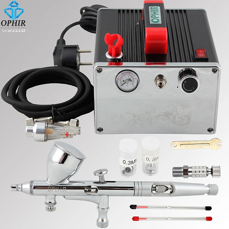 Escova de ar Aerógrafo com Compressor de ar para Arte do Unha Pistola de Ar-escova Ac091 + Ac070 Ophir Dicas Kit & Pintura Modelo Bronzeamento Conjunto _ Pro 3 –