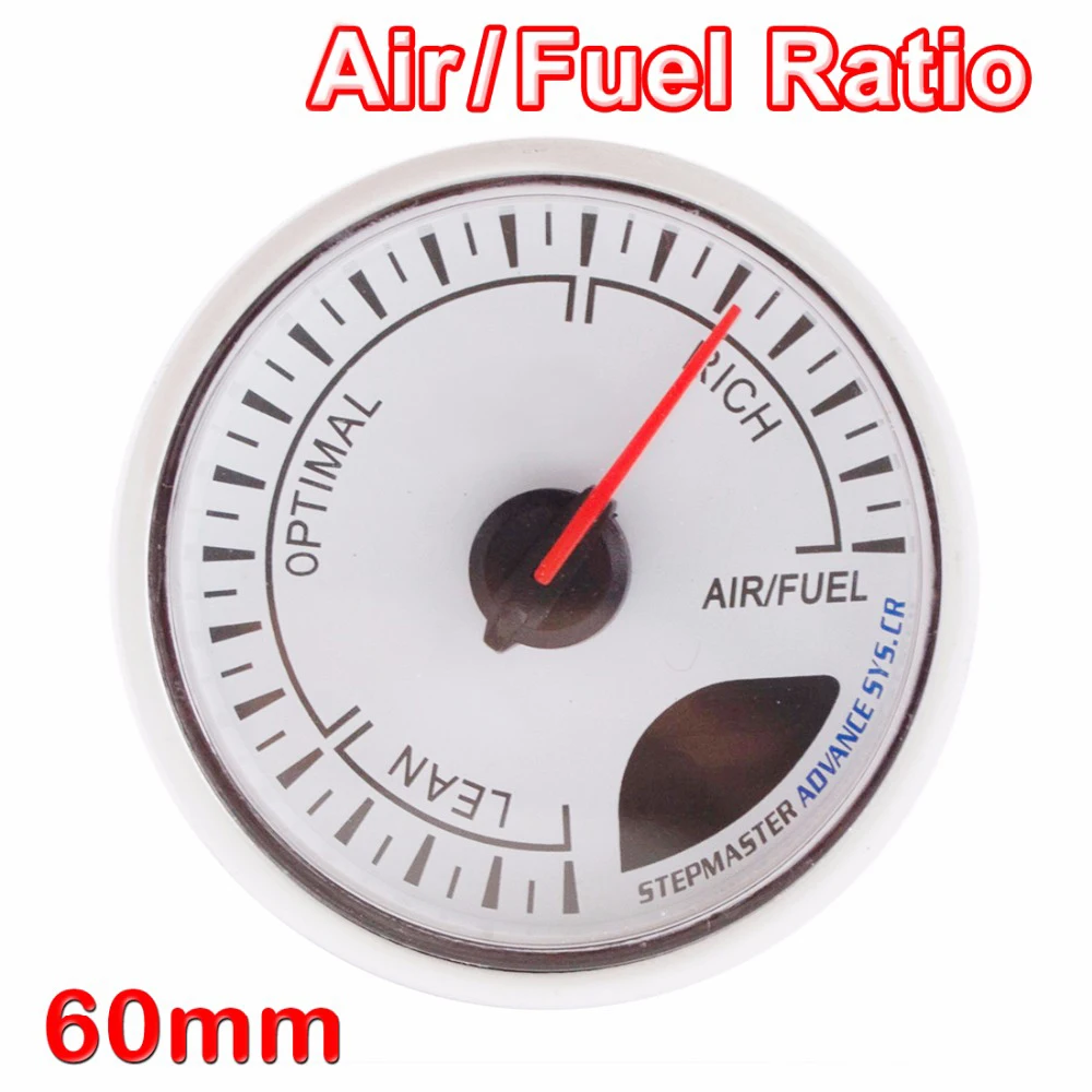 

DRAGON GAUGE Air / Fuel Ratio Car Gauge 60mm LEAN OPTIMAL RICH Mechanical Meter White Dial Face Silver Bezel 12V