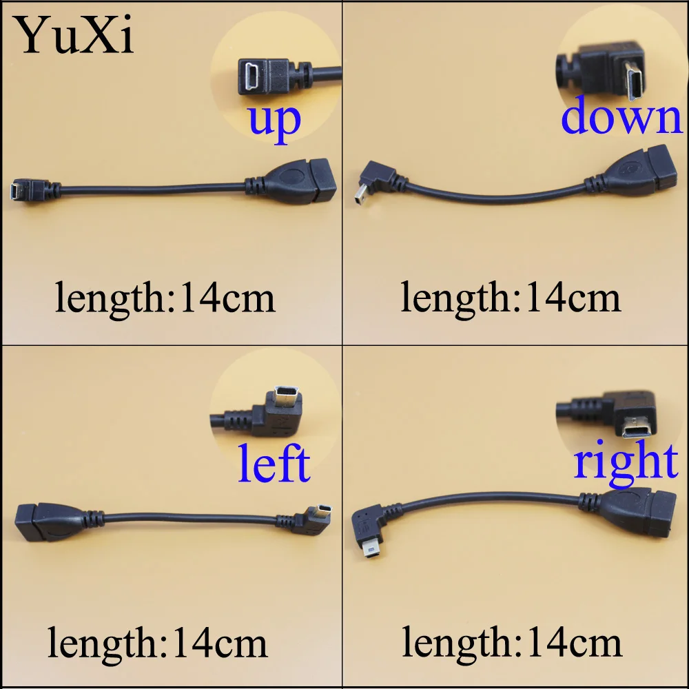 YuXi Новинка 90 градусов 4 угла USB тип A гнездо к Мини B 5 контактный Штекерный Кабель