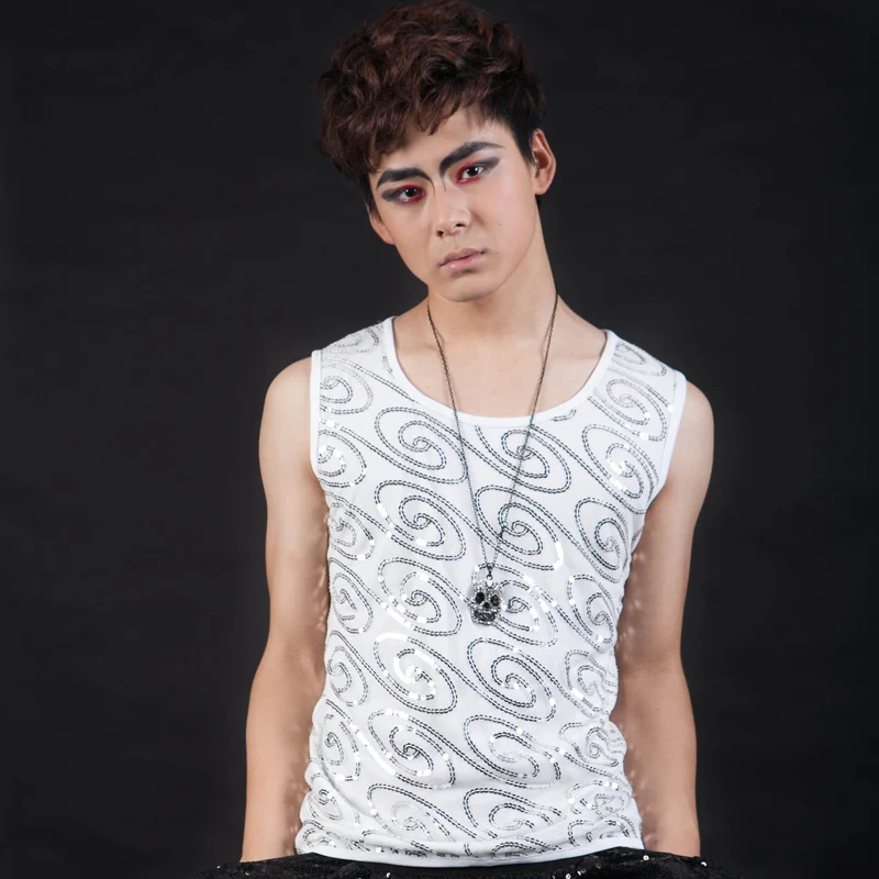 

Nightclub singer dance Personalized Ds Vest Costumes DJ Male fashion Paillette vest men's sleeveless basic shirt