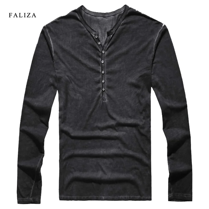 

2018 Hot Sale Men Cotton Vintage Henry T Shirts High quality Casual Long Sleeve Men old color Cardigan T shirt Brand Designer