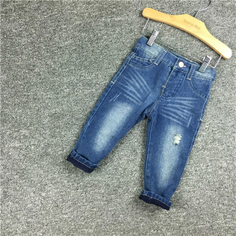 

Winter Warm Baby Pants Jeans Toddler Baby Boy Girl Ripped Add Velvet Jeans Pants Cowboy Infant Kids Holes Jeans Clothes 9-24M