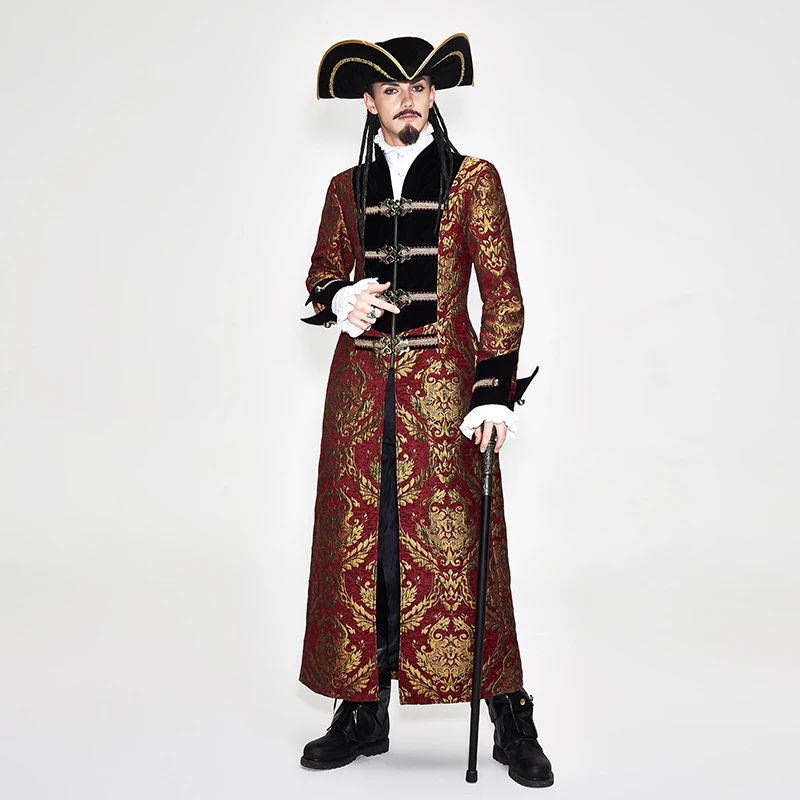 Steampunk Men's Long Jacket Pull Embroidery Coat Robe Vintage Male Clothing Zipper With Metal Buckle Steampunk Men's Long Jacket Pull Embroidery Coat Robe Vintage Male Clothing Zipper With Metal Buckle