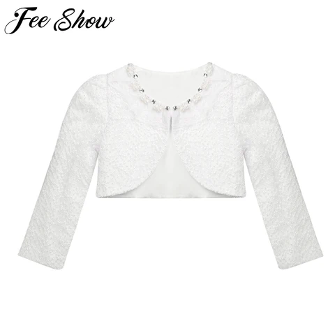 Cardigan de Manga Jaqueta de Renda Bolero para Vestido de Noiva Crianças Meninas Rendas Cardigan Longa Bolero Partido Roupa Branca