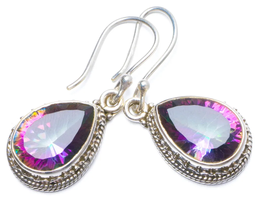 

Natural Mystical Topaz Handmade Unique 925 Sterling Silver Earrings 1.25" X5041