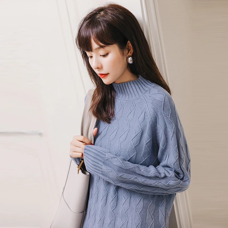 Autumn and winter women's pure cashmere%100 sweater half high collar large size plus fat pullover women loose bottoming sweater Autumn and winter women's pure cashmere%100 sweater half high collar large size plus fat pullover women loose bottoming sweater