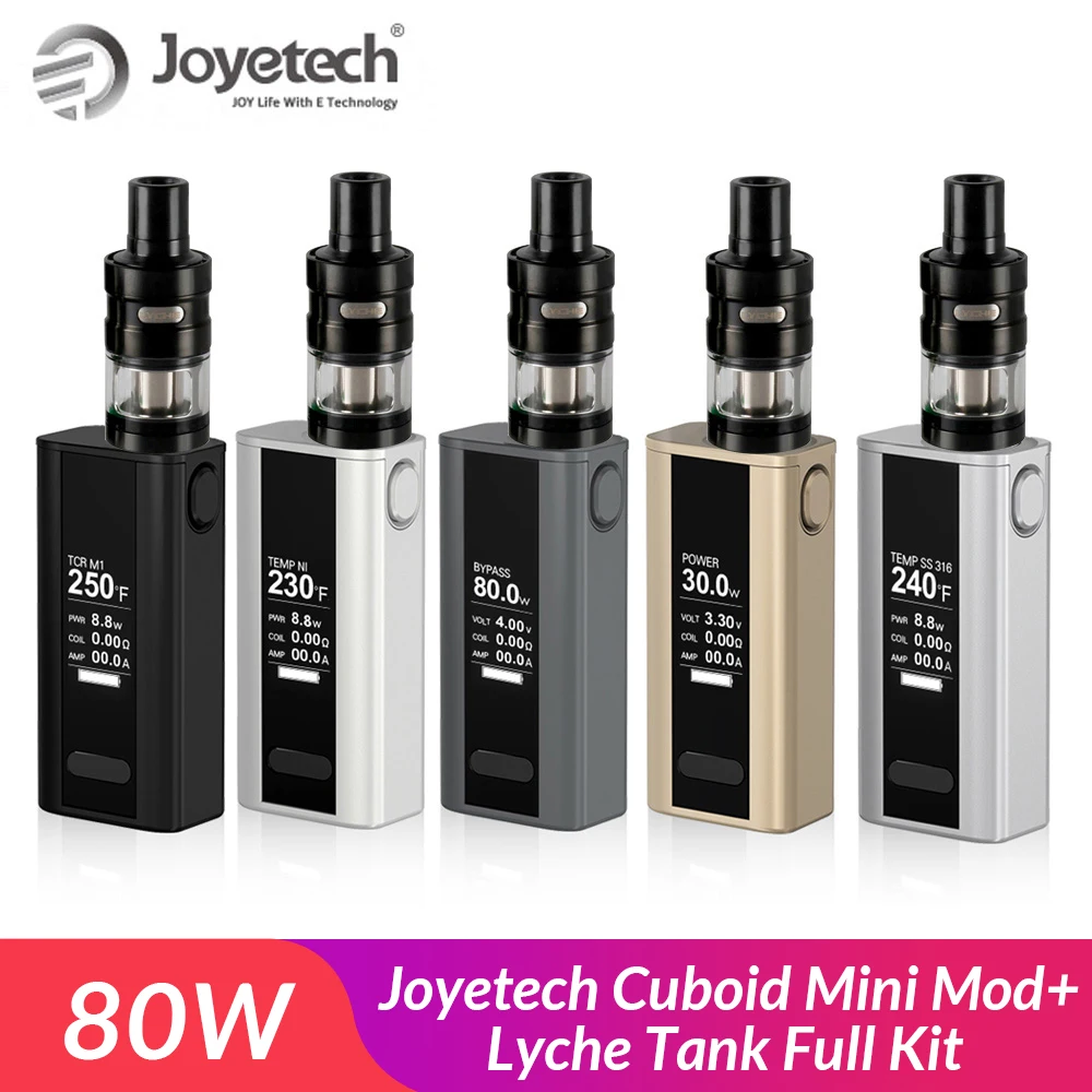 Original Joyetech Cuboid Mini Mod+Lyche Tank Full Kit 80W Built in 2400mAh Battery +Dual Head Electronic Cigarette VS x-priv kit |