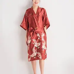 Цветочное женское сексуальное атласное кимоно платье Ночная одежда винтажное Ночное Платье с принтом