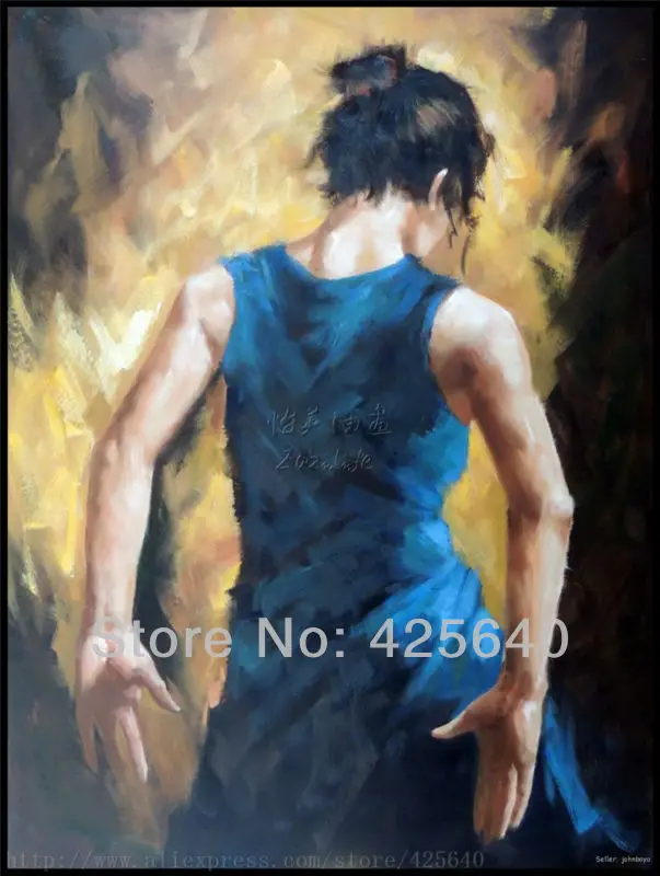 

Spanish Flamenco Dancer painting latina woman Oil painting on canvas hight Quality Hand-painted Painting latina blue skirt