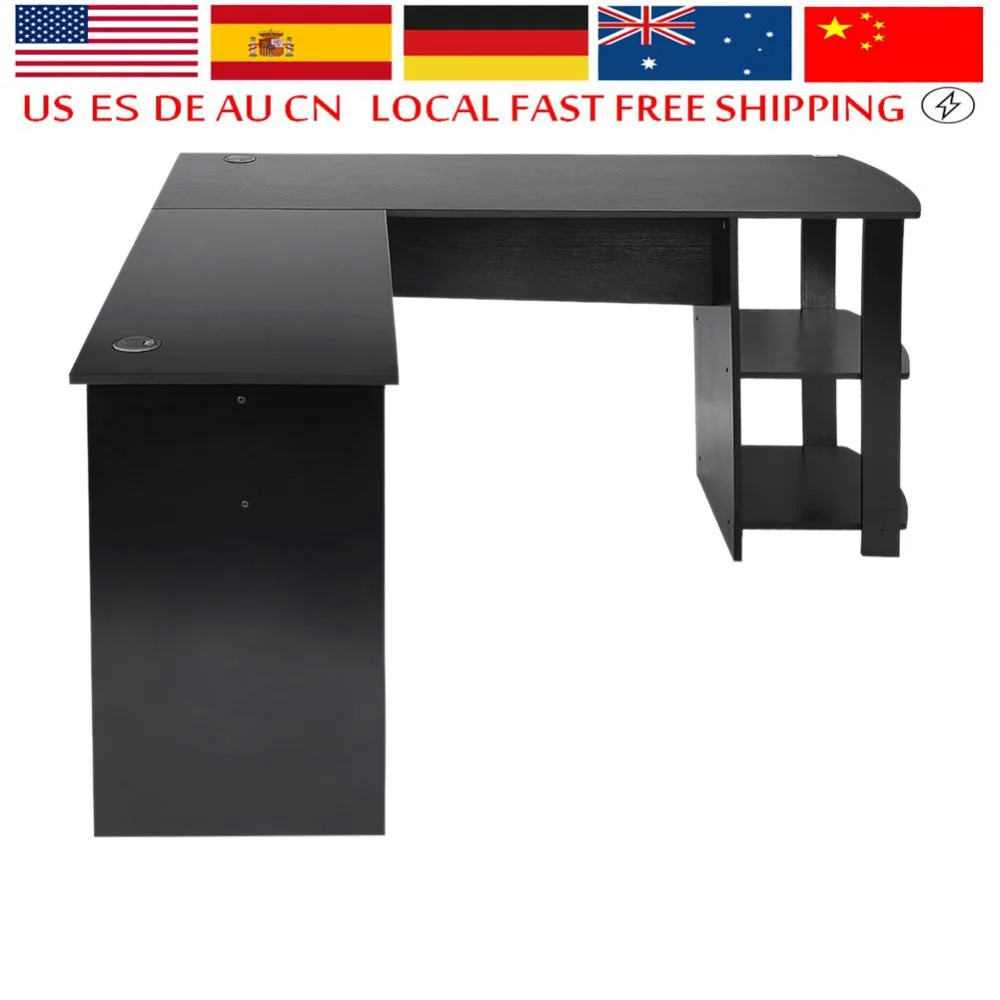 

New Style L-Shaped Office Computer Desk Home Study Work PC Table Large Workstation Corner Desk With 2 Shelves