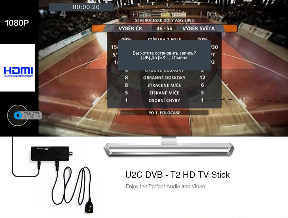 U2C DVB-T2 ТВ-палка цифровой наземный ТВ-приемник телеприставка T2 H.264 MPEG4 HMI USB tv-тюнер поддержка 1080P Full HD