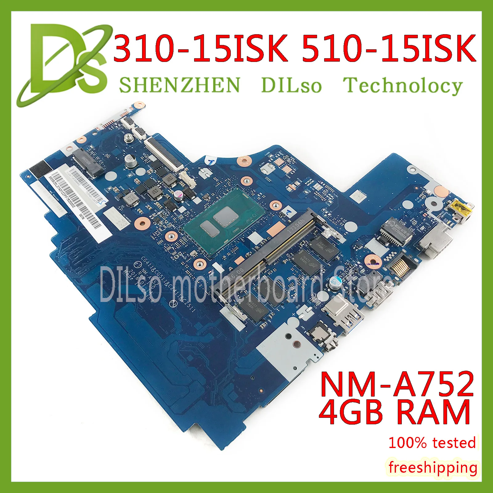 KEFU NM-A752 motherboard for Lenovo 310-15ISK 510-15ISK laptop motherboard For I7-6500U 4GB RAM Test OK