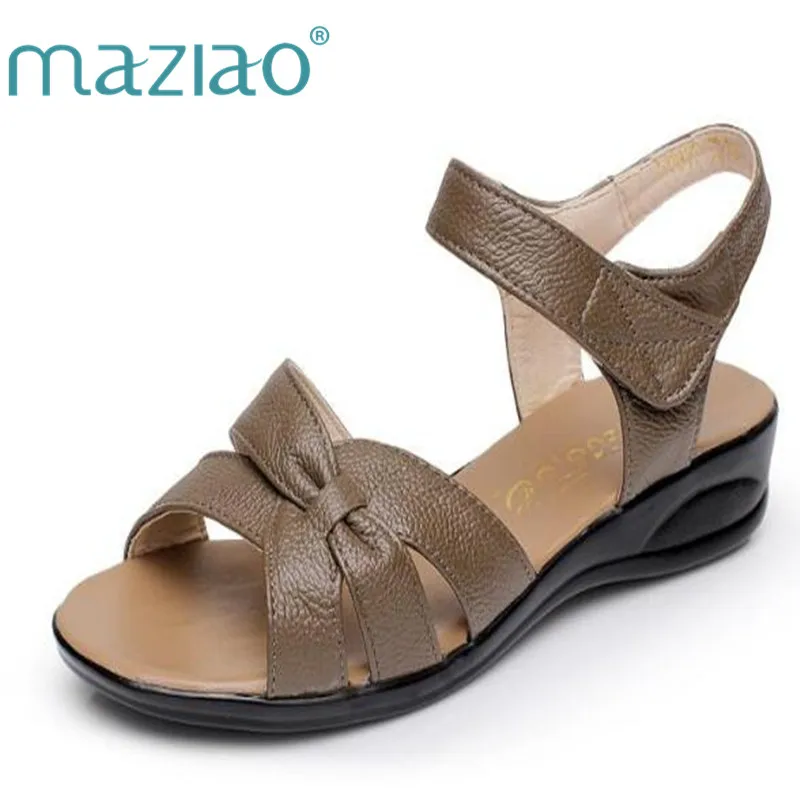 

MAZIAO Plus size 32-43 flat summer sandals for women mother shoes genuine leather nurse shoes flat maternity shoes women sandal