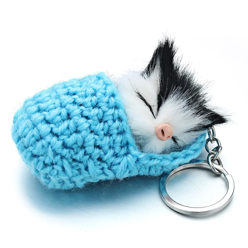 Милый спящий Кот помпон брелки из искусственного меха кролика милый котенок ручной работы Тканые пушистые брелки для женщин девочек подарок автомобиль K381