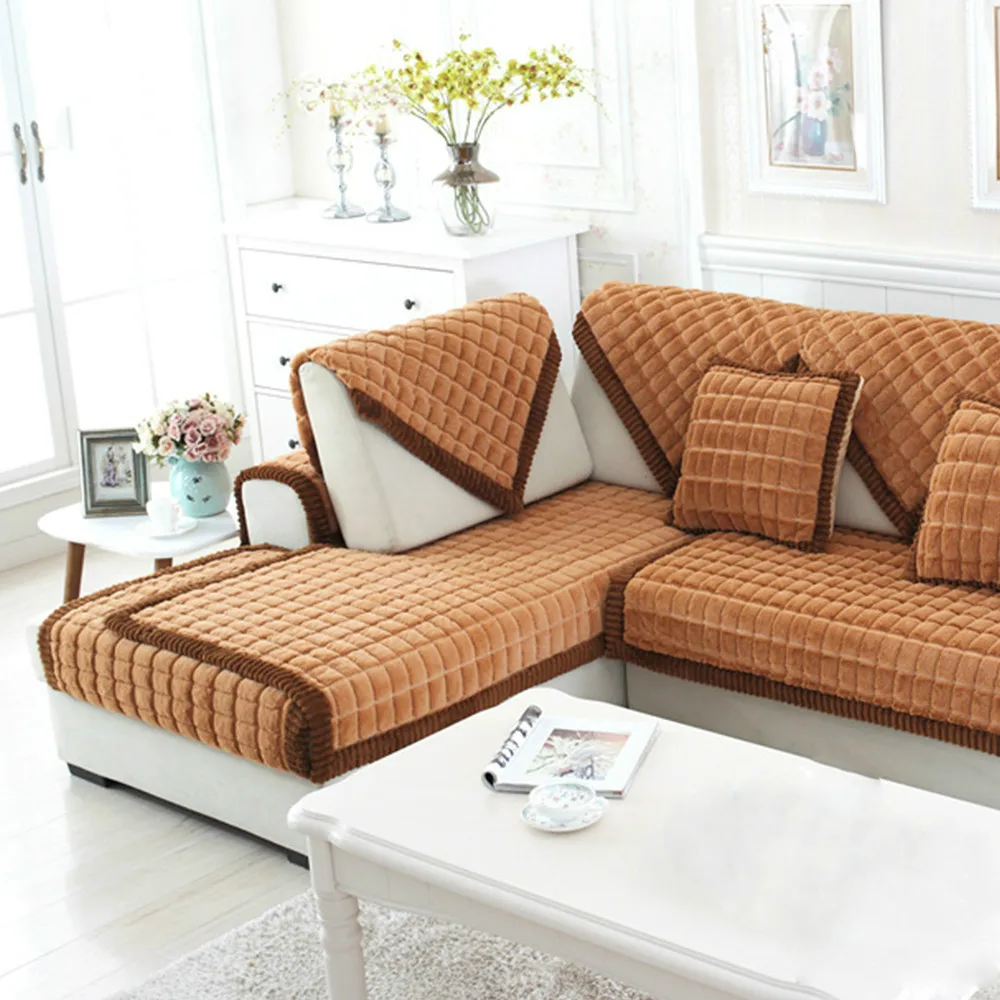 

Combination Solid Warm Plush Seat Sofa Covers for Home Living Room Decorative Slip Resistant Sofa Slipcover Couch Cover