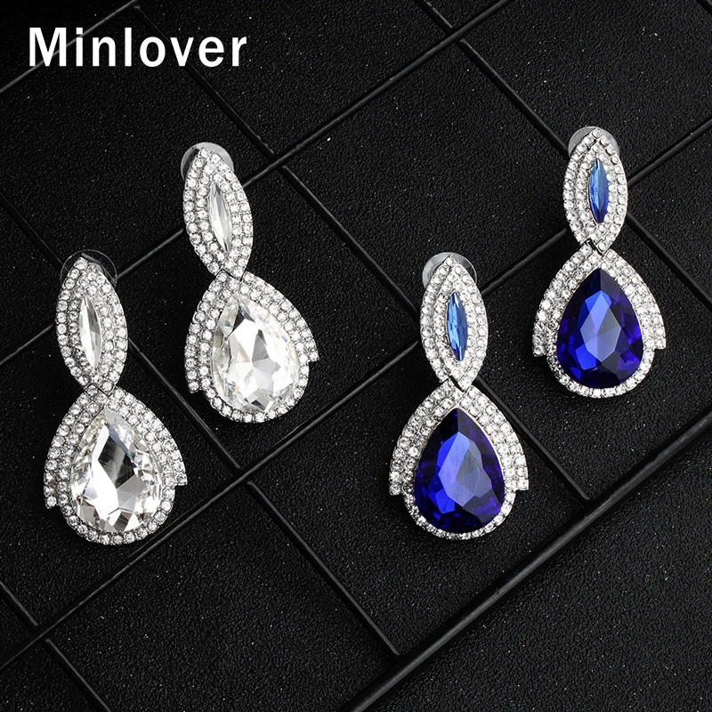 Женские свадебные серьги капли Minlover большие с кристаллами синего цвета
