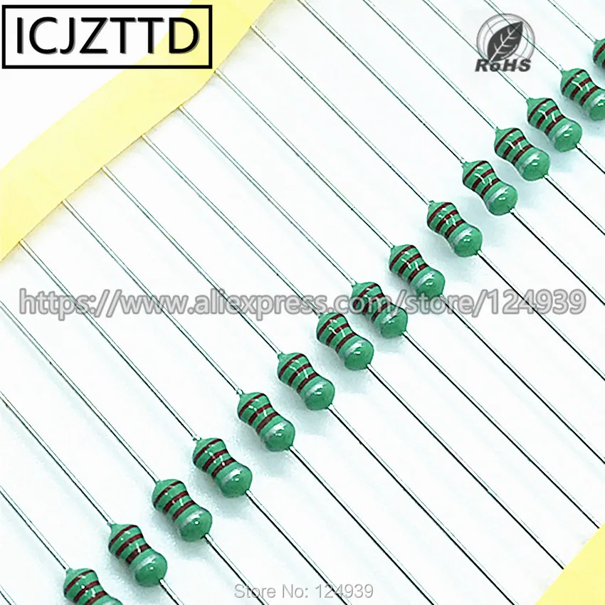 100 шт. индукторов 0307 1/4 Вт 0 25 1.8UH 1R8 1.8R 2.2UH 2R2 2.2R 2.7UH 2R7 цветное кольцо индуктивность
