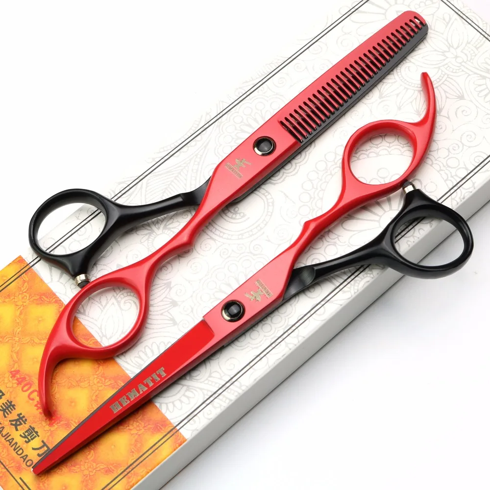 

6" black red hair scissors hairdresser coiffure scissors japanese scissors Black gem haircutter