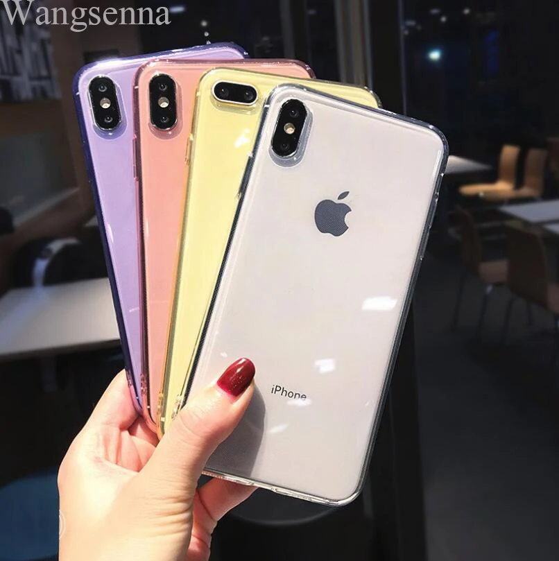 

Transparent Candy Color Anti-knock Phone Case For iPhone X XS XR XS Max 6 6S 7 8 Plus Clear Soft TPU Protection Back Cover