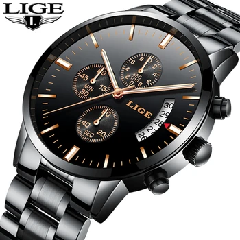 

LIGE Top Luxury Men Fashion Sport Quartz Watch Mens Full Steel Leisure Business Watch Men's Waterproof Clock Relogio Masculino