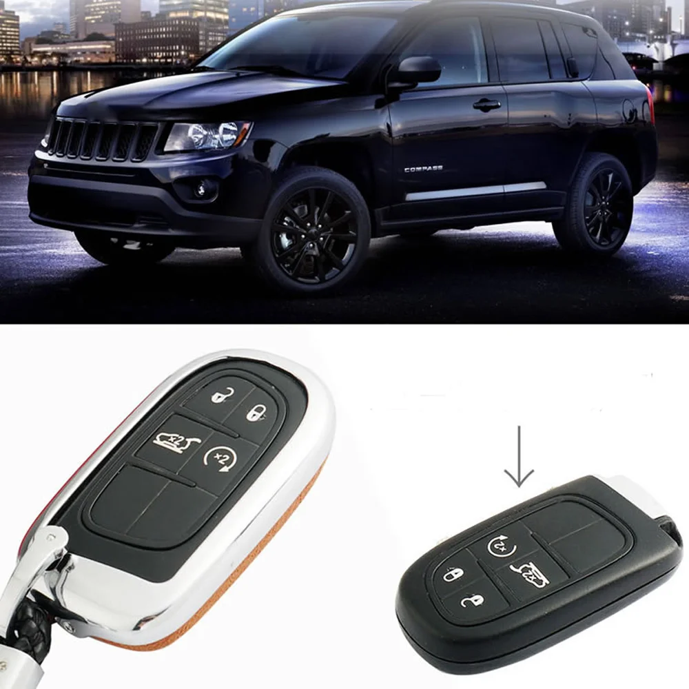 

Genuine Leather Car Key Case Cover Keychain For Smart JEEP FIAT DODGE CHRYSLER Fob Shell Key Bag