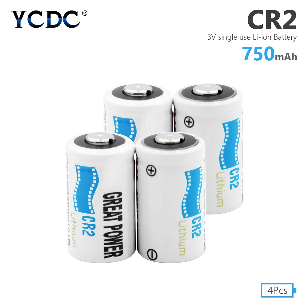 

High quality new YCDC 4pcs 750mAh CR2 Battery 3V Lithium DLCR2 5046LC Batteries For Camera Alarm System