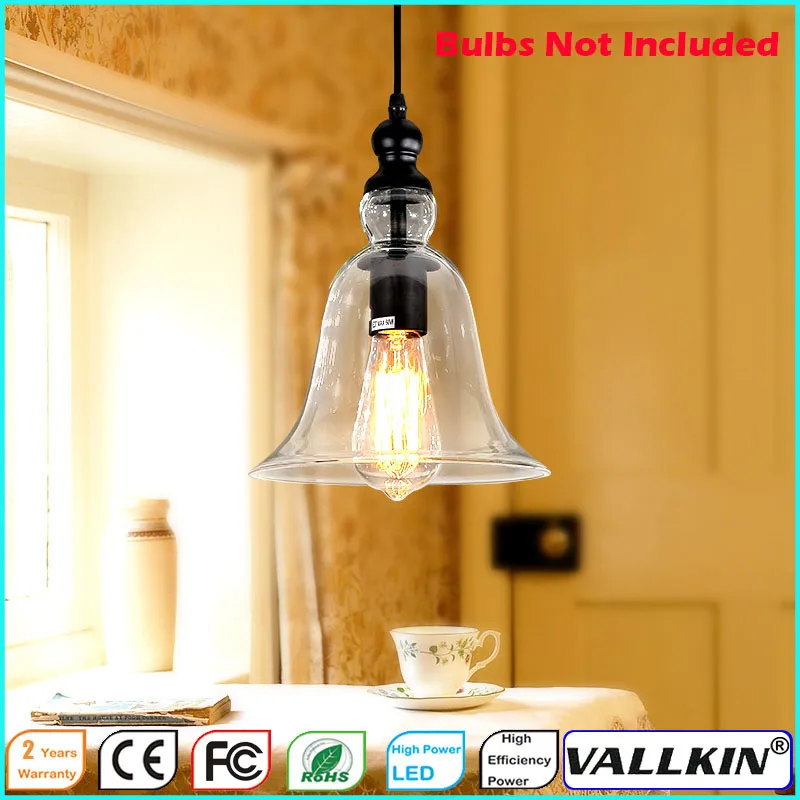 ФОТО Retro Pendant Light Fixture with Transparent Glass Lampshade And Painted Black Iron For Hotel Room Parlor  VALLKIN