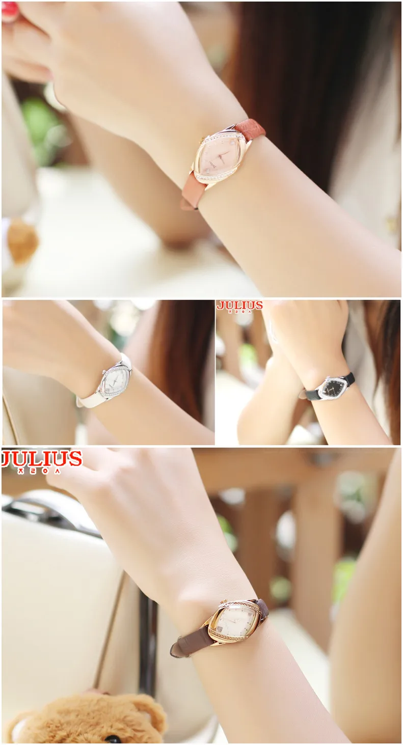 Julius Lady Women's Watch Japan Quartz Hours Fine Fashion Clock Bracelet Leather CZ Rhinestone Girl's Birthday Gift Box 660