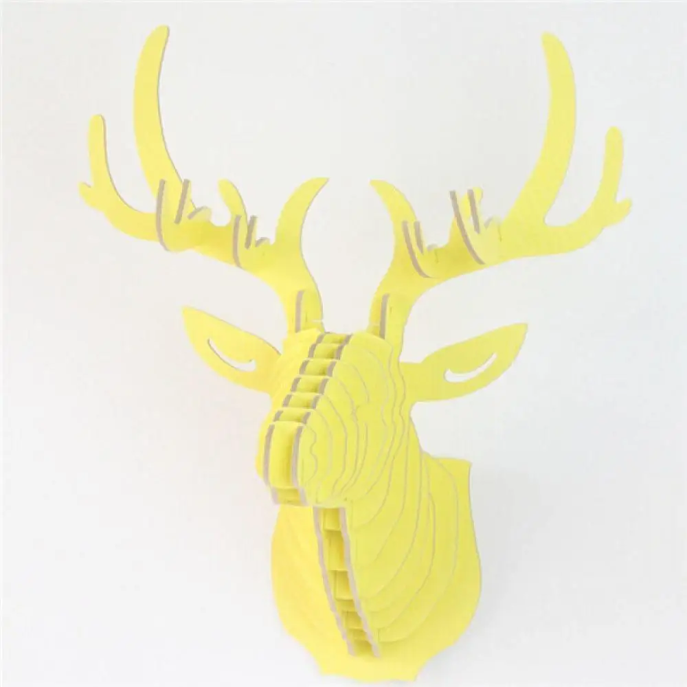 3D пазл Деревянный DIY креативная модель украшения дома животное дикая природа на стену голова оленя лося деревянный подарок ремесло современная мода - Цвет: yellow
