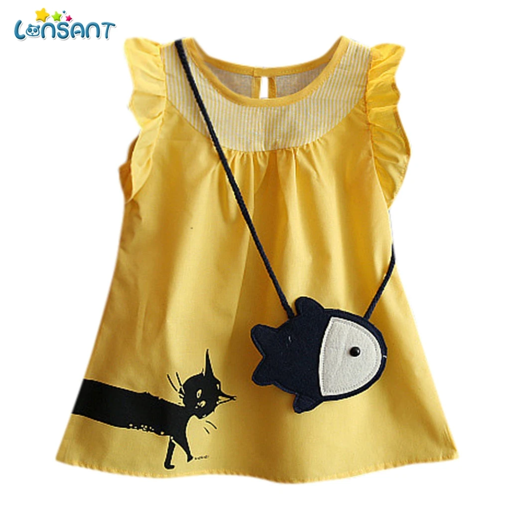 

LONSANT 2019 Girls Sleeveless Summer Dress Cotton Princess Dress Cartoon Satchel Baby Cute Casual Dress For Toddler Costumes