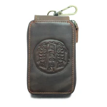 Высокое качество crazy horse кожа животное божество шаблон дизайн ключи автомобиля кошельки Винтажный стиль мужчины молния ключи сумка