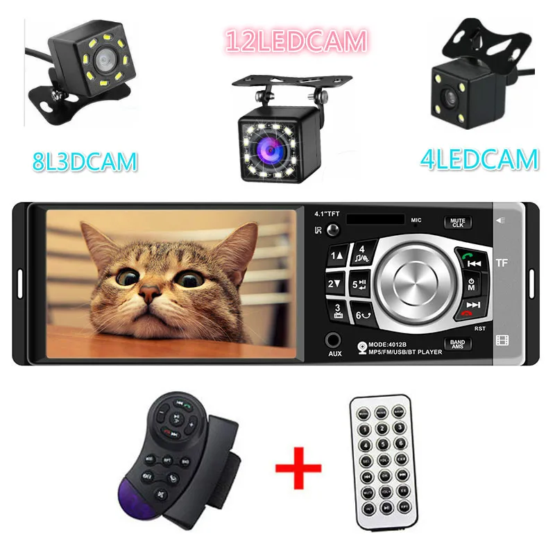 WITH 8 LED CAM Авто Радио 1 Дин аудиоплеер bluetooth с HD цифровой Экран FM MP3 MP4 изображение при движении задним ходом SD USB Зарядное устройство - Цвет: WITH 8 LED CAM
