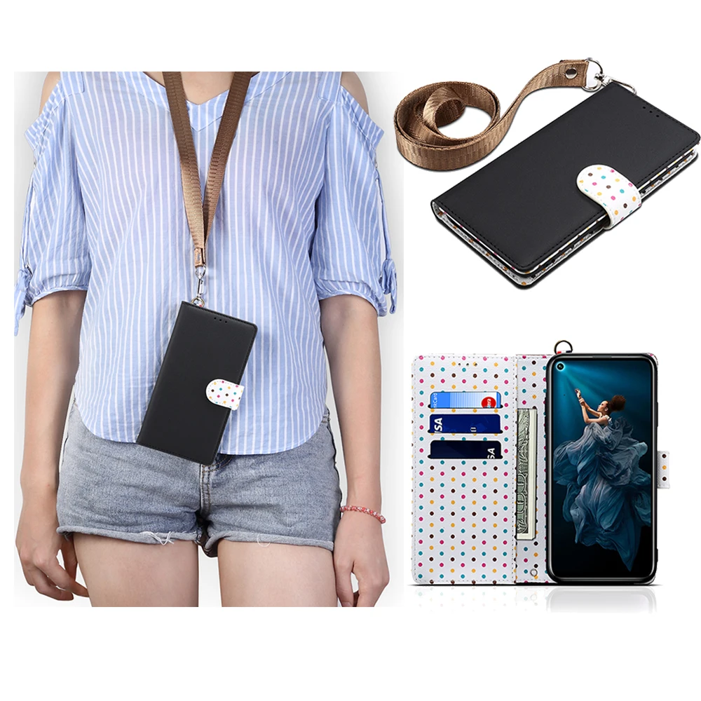 

Point Flip Leather Case For Huawei P30 Pro P30 Lite Honor 20 Pro 8X Redmi Note 7 6 K20 Pro Oneplus 7 Pro Wallet Case Long Strap