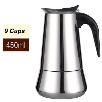 

New 9 Cups For 4-5 People Percolator Stove Top Coffee Maker Moka Espresso Latte 304 Stainless Steel Pot