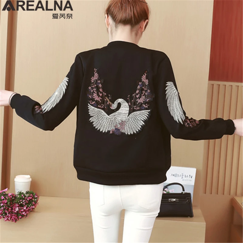

Zipper Basic Bomber Embroidery Wings Jacket Women Autumn Harajuku Long Sleeve Casual Baseball Female Jackets Coat Slim Outerwear