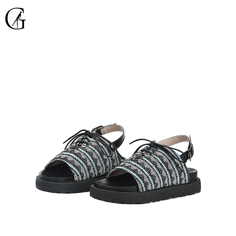 

GOXEOU/2019 Summer new style of thick sole sandals with one-word-band fashion free shipping size32-46