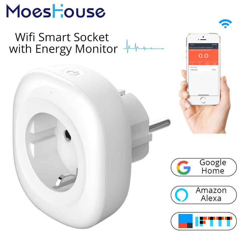 

Mini Wifi Energy Monitor Smart Socket EU Power Plug Mobile APP Remote Control Work with Amazon Alexa Google Home No Hub Required