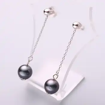 DAIMI Black Tahitian Pearl Earrings 9-10mm Perfect Round Silver Drop Earrings Fine Jewelry Gift For Women On Sale