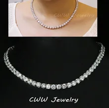 Chispeante de lujo Oro Blanco Plateado 0.8 CM Grandes Quilates Cubic Zirconia Diamante Redondo Cristalino Collares Del Ahogador Para Las Mujeres CP044