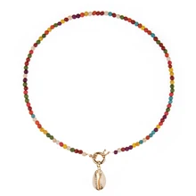 Цветное колье из натурального камня, Золотое колье для женщин, богемное летнее шикарное ожерелье, подвеска из морской раковины, ожерелье для девочек