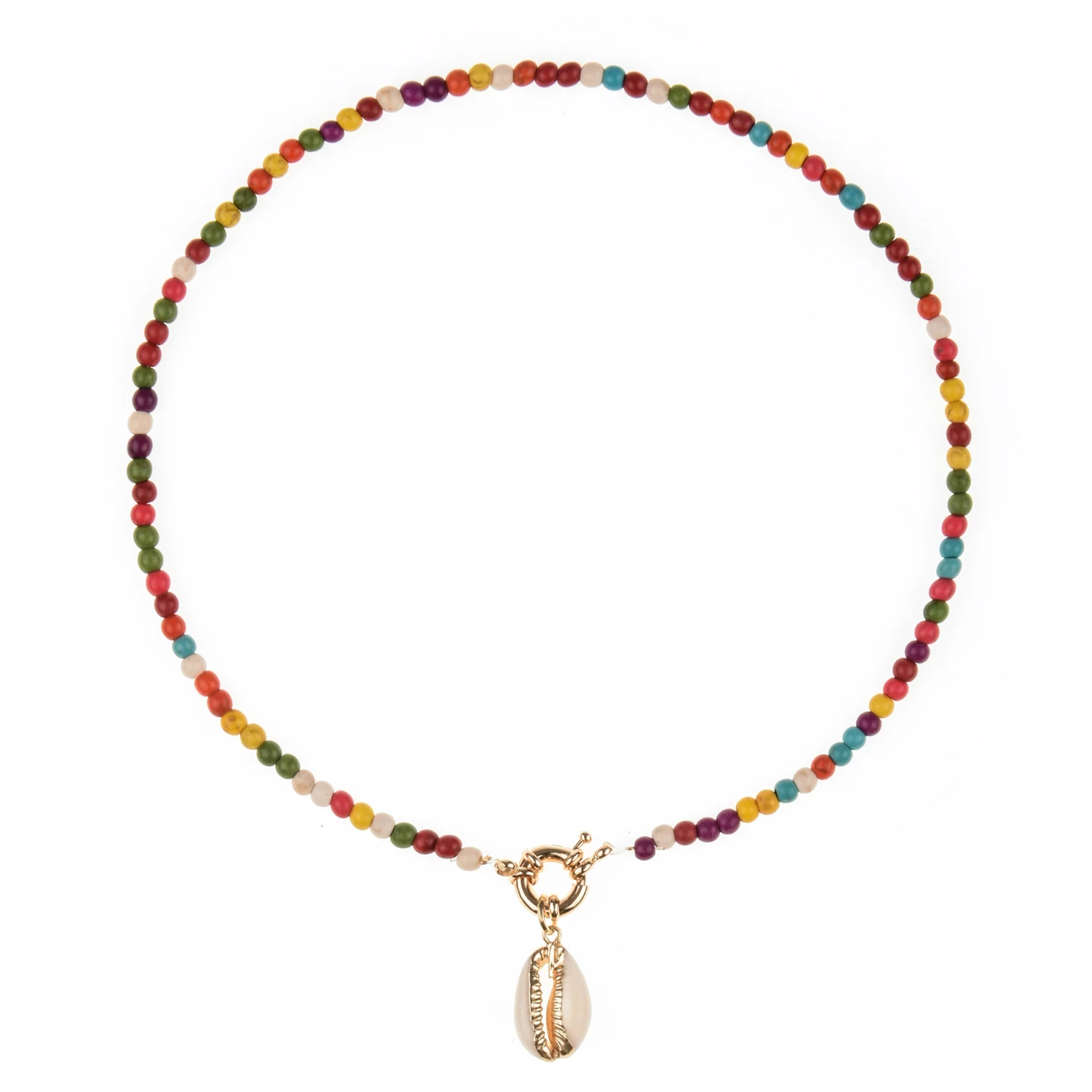 

Colorful Real Stone Seed Beads Gold Choker for Women Bohemian Summer Chic Bib Collar Seashell Pendant Necklace for girls