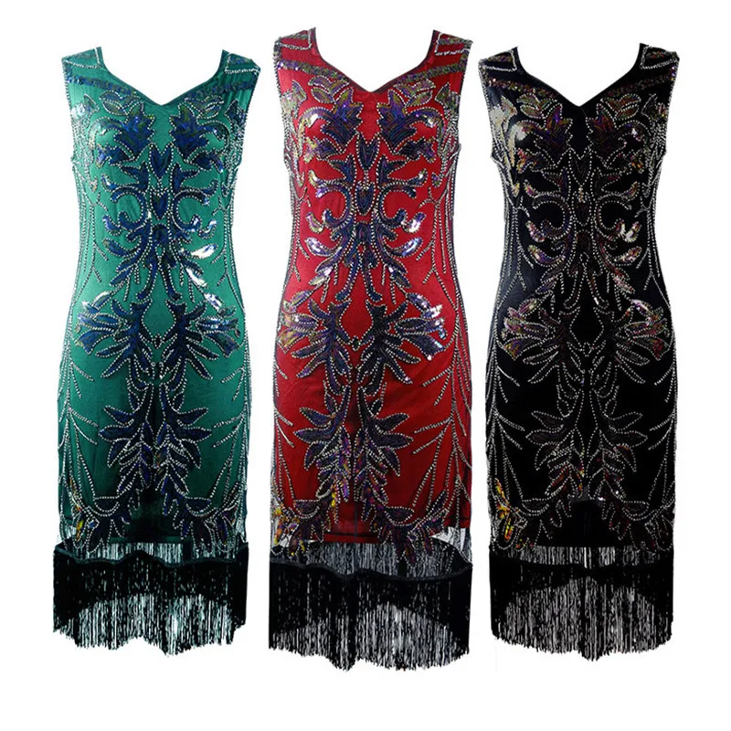 Women Sequined Dress Vintage 1920s Gatsby Party Dresses Bodycon Sequin