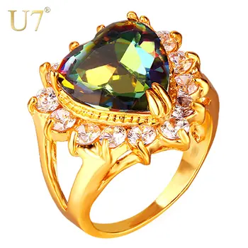 

U7 Big Crystal Heart Rings For Women Gold Color Wedding/Engagement Love Jewelry Valentines Gift R397