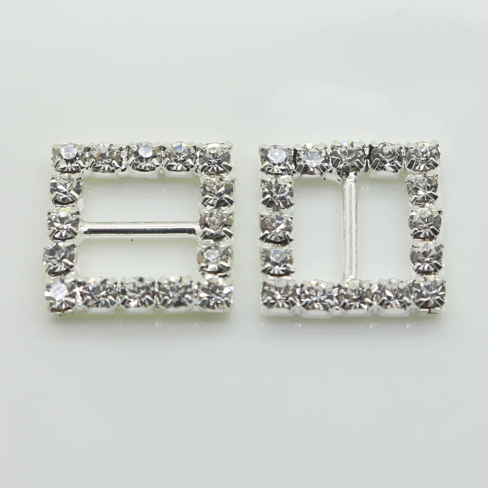 

Shiny 15*15mm 160pc Square Rhinestone Buckles Diamond Invitation Ribbon Slider For Wedding Supply Silver Color Diy Accessory