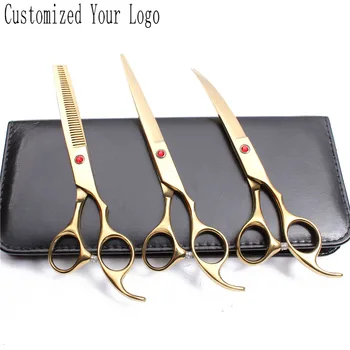 

Suit 7.0" Customized Logo Dog Grooming Scissors Cutting Scissors Thinning Shears Curved Scissors Professional Pet Scissors C3003