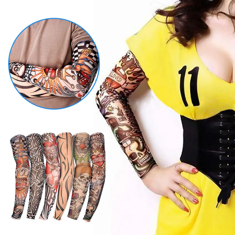

6pcs New Nylon Elastic Fake Temporary Tattoo Sleeve Designs Body Arm Stockings Tatoo for Cool Men Women NYZ Shop