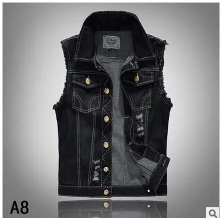 Мужская джинсовая безрукавка с дырками Повседневная однобортная Джинсовая