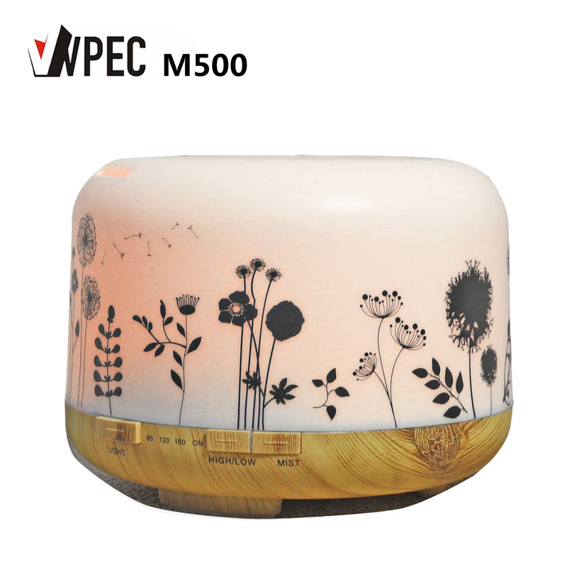 

VVPEC 500ml Fashional Essential Oil Diffuser Ultrasonic Air Humidifier with Wood Grain Electric LED Lights