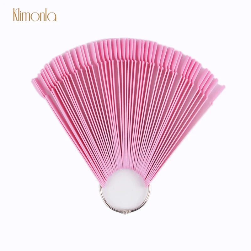 

1 Pack 50 Tips Fan Shape Nail Polish Color Card Pink False Nail Display Chart UV Gel Nail Practice Board Showing Shelf For Home