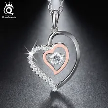 Genuine 925 Silver Double Heart Pendant Necklace with Movable 0.3 ct Crystal Rhodium mixed Rose Gold Plated Necklaces SN15